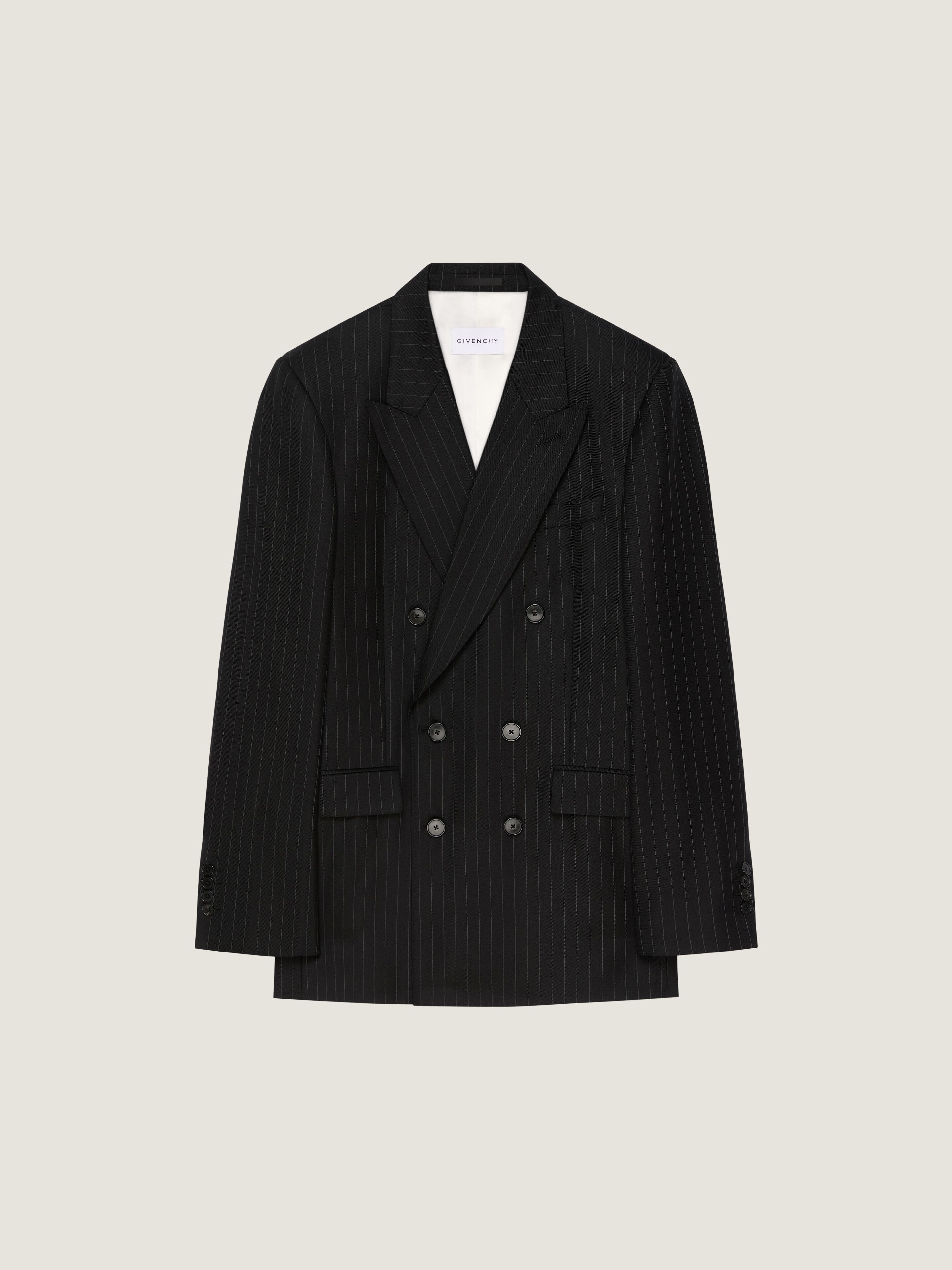Double breasted fitted jacket in striped wool